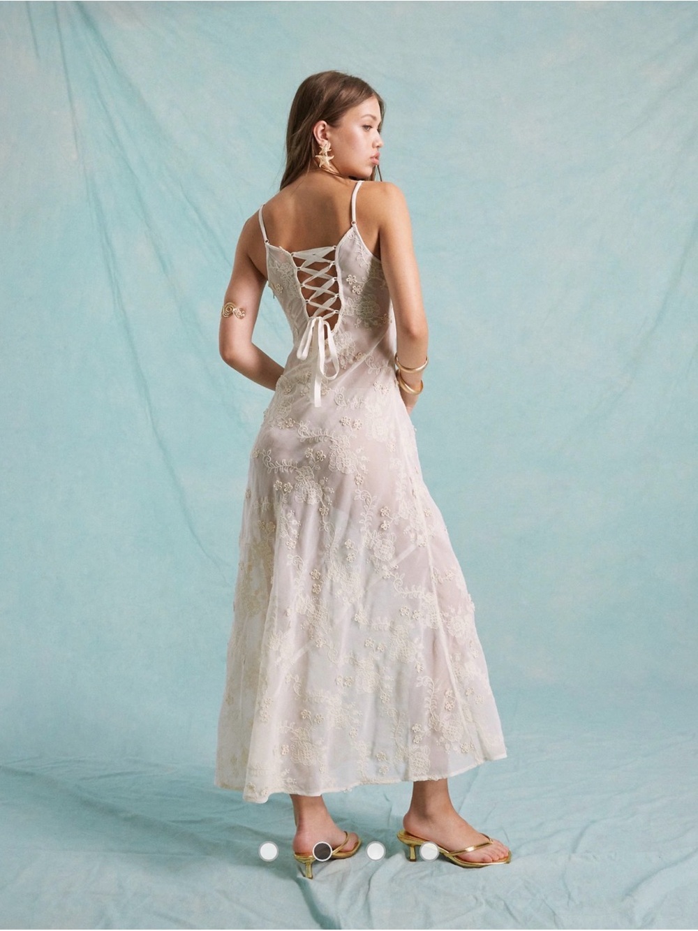 Miss Selfridge Festival embroidered 3D floral sheer maxi dress in cream